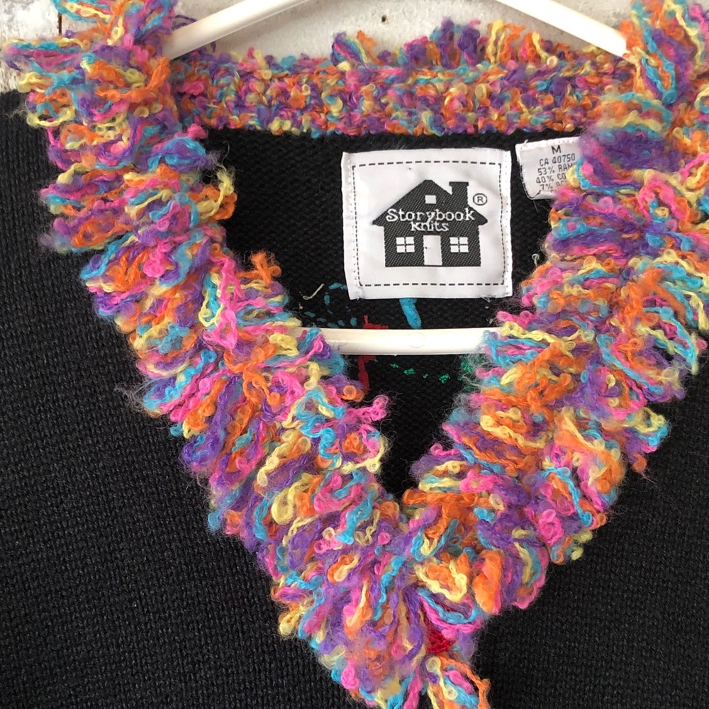 Storybook Knits Black Cardigan with Multicolor floral Embroidery - Picture 5 of 9